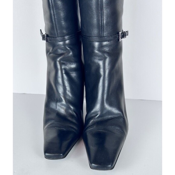 Vintage 90’s Y2K Nine West Black Leather Square Toe Knee High Boots Women’s 8.5 - Picture 7 of 11